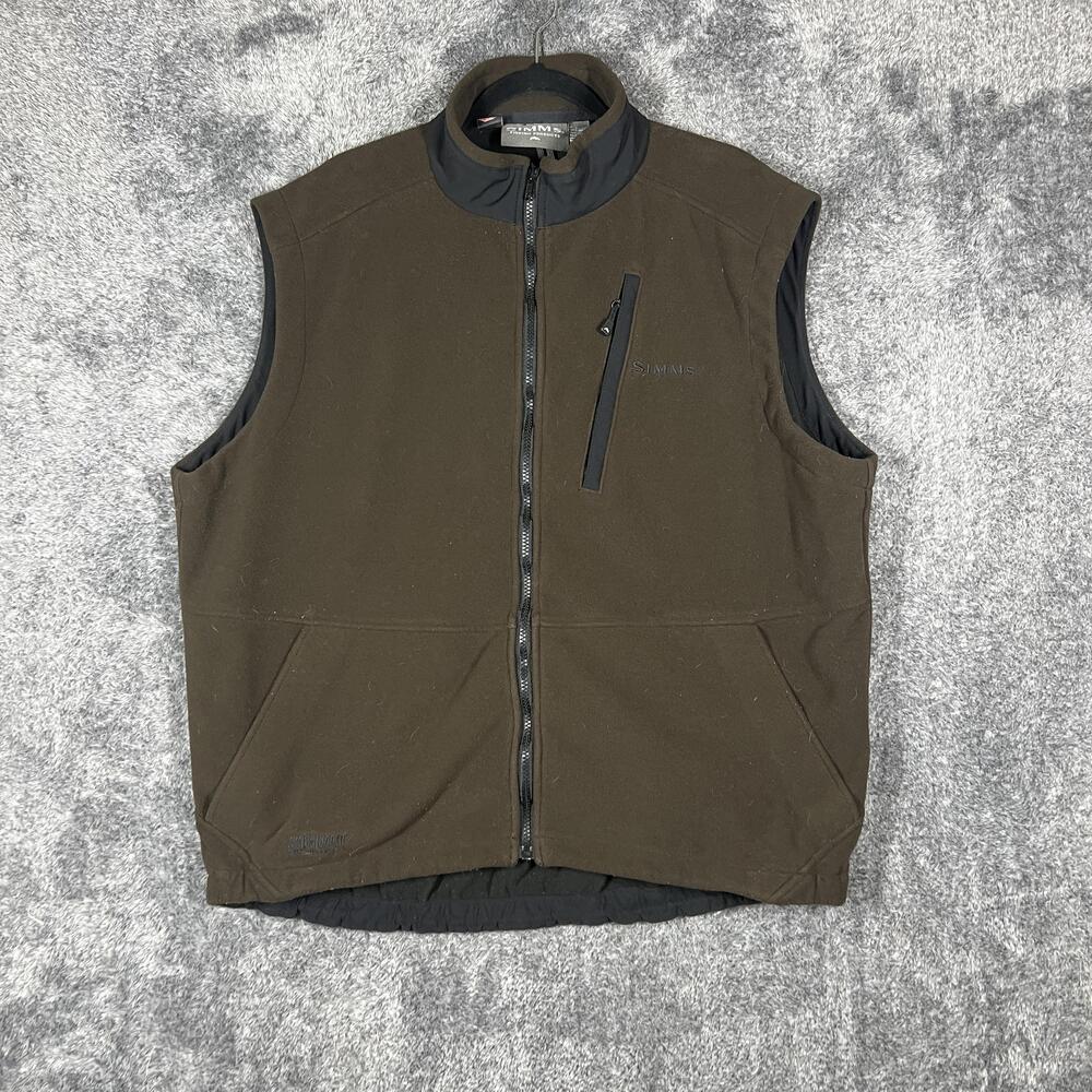 Simms Vest Mens XL Brown Windstopper Lined Full Zip Zipped Pockets Fishing